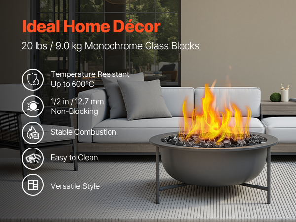20 LBS Fire Glass 1/2-Inch Fireplace Glass Rocks for Fire