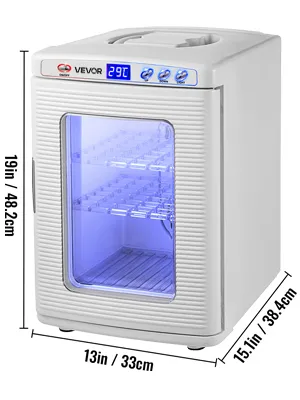 Incubadora compacta para reptiles VEVOR con pantalla LED, puerta transparente y estantes ajustables.