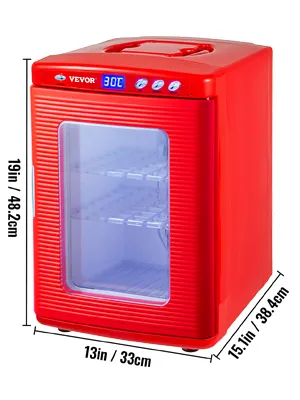 Incubadora de reptiles VEVOR roja con pantalla digital, dimensiones 19 x 13 x 15,1 pulgadas.