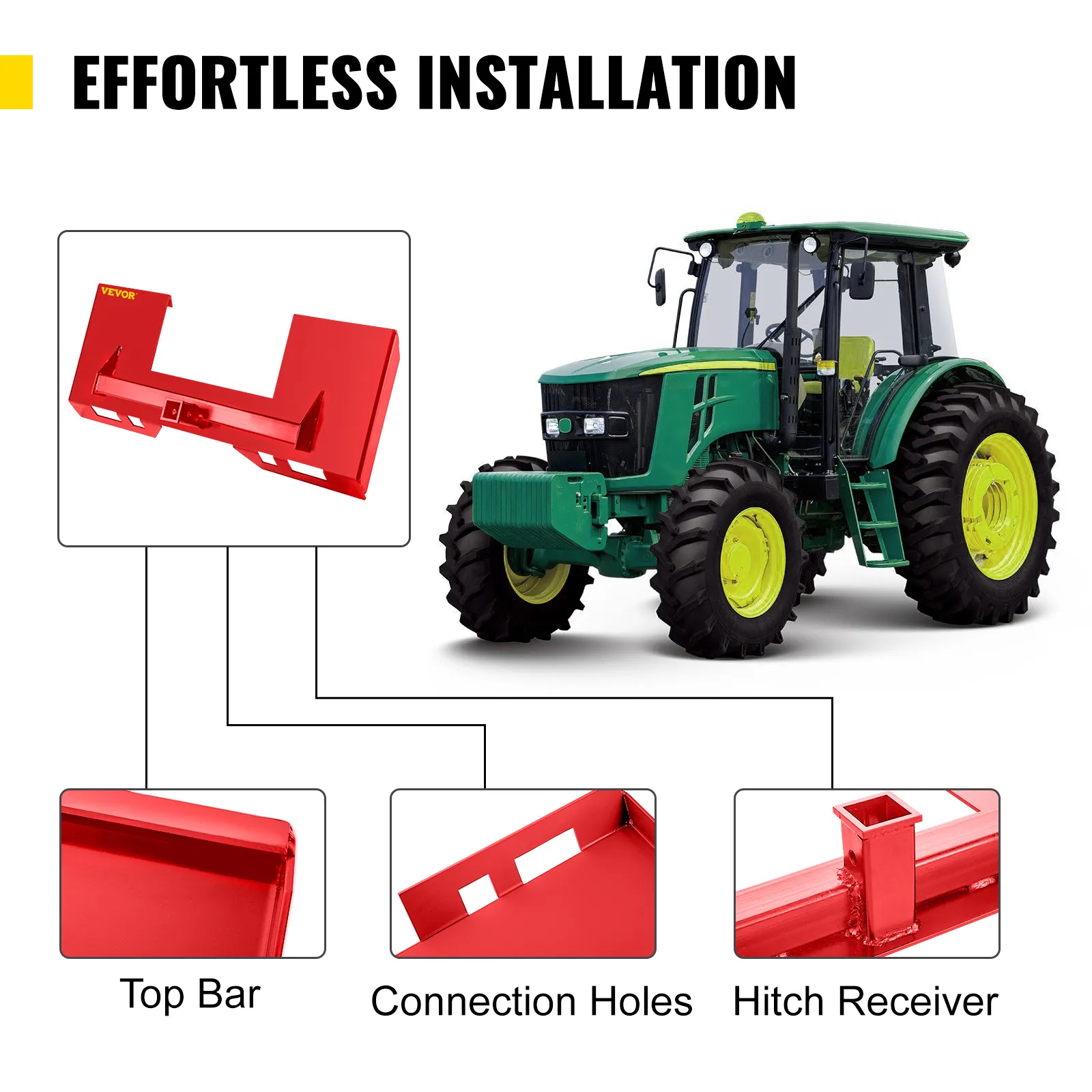 effortless installation of VEVOR skid steer mount plate with a green tractor.