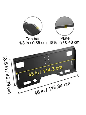 Dimensiones de la placa de montaje de dirección deslizante VEVOR: 46 x 18,5 pulgadas, placa de 3/16 de pulgada de espesor.