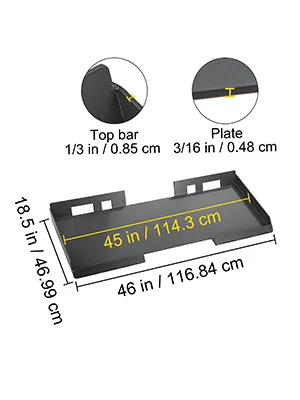 VEVOR skid steer mount plate, 45" wide, 18.5" high, 46" long, plate thickness 3/16".