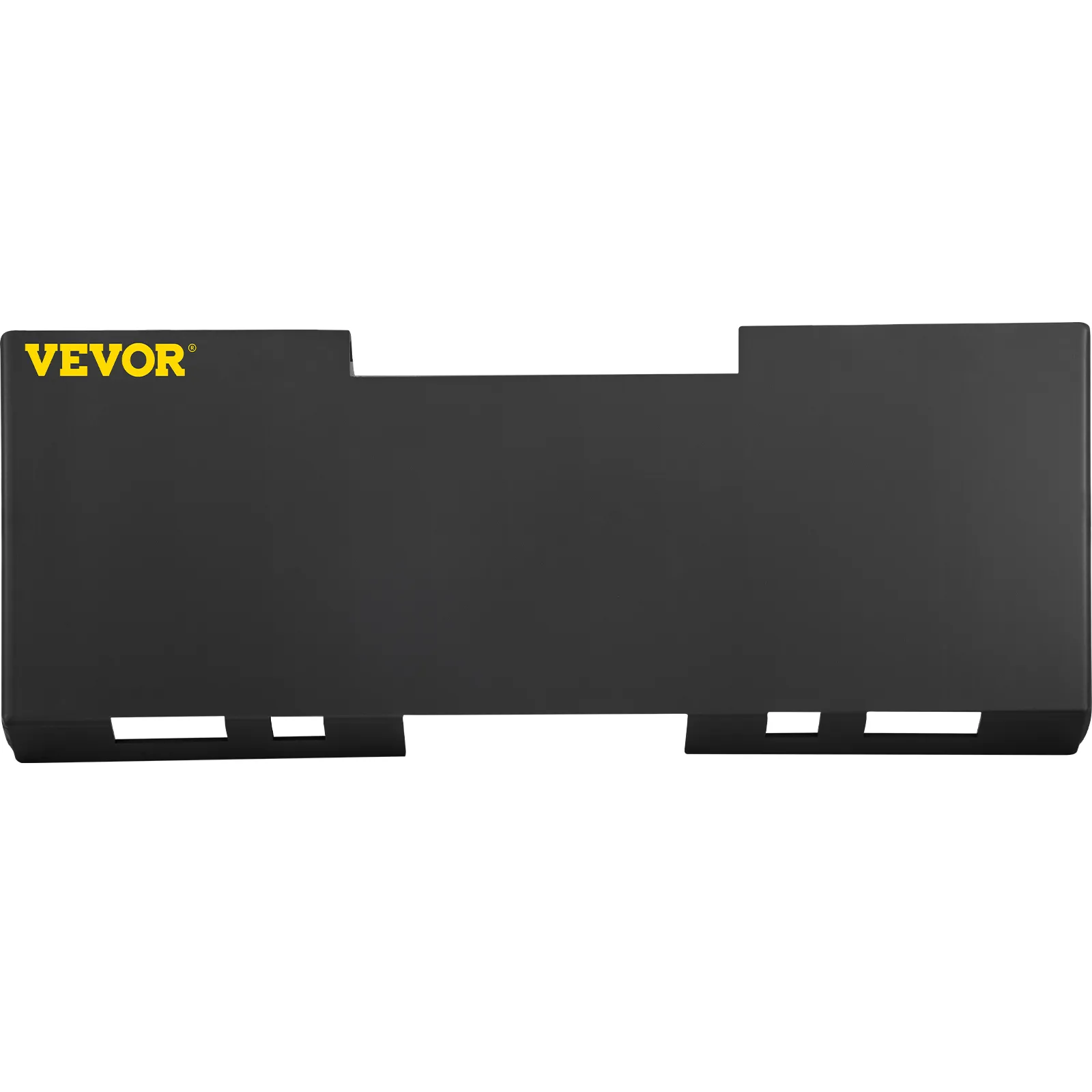 VEVOR skid steer mount plate in black with a yellow VEVOR logo.