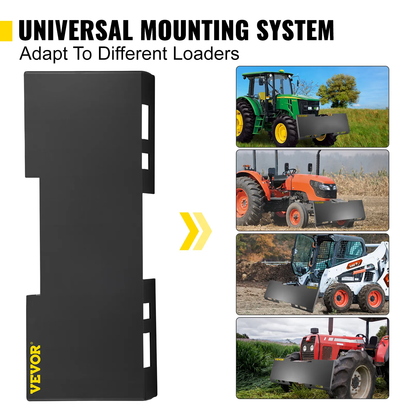 VEVOR skid steer mount plate adapting to various loader types with ease.