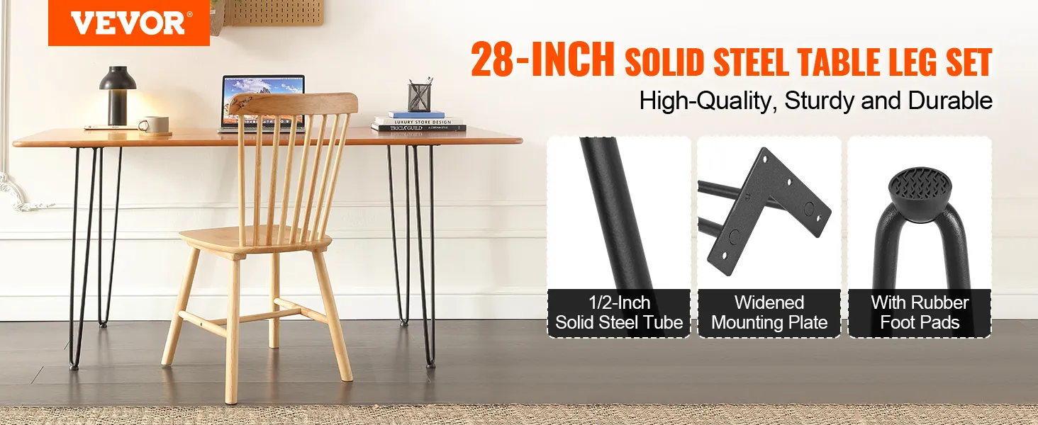 VEVOR 28" hairpin furniture legs solid steel table leg set for sturdy, durable, high-quality furniture.
