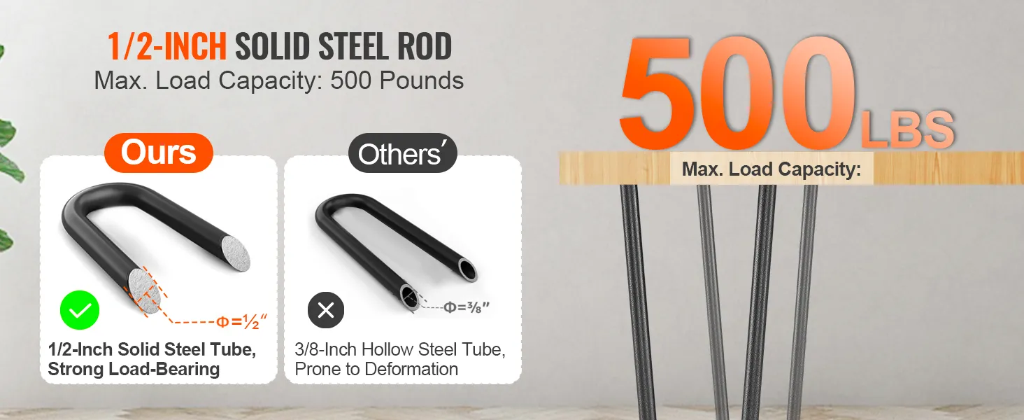 1/2-inch solid steel rod for VEVOR 28" hairpin furniture legs, 500 lbs max load capacity, strong design