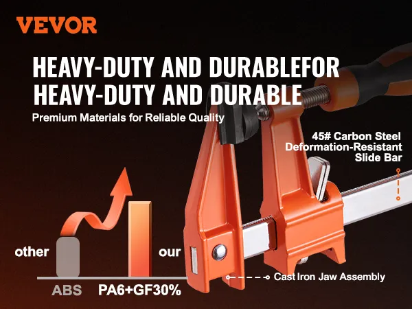 VEVOR-klemmen met hoogwaardige materialen, robuuste gietijzeren bek en 45# koolstofstalen schuifbalk.