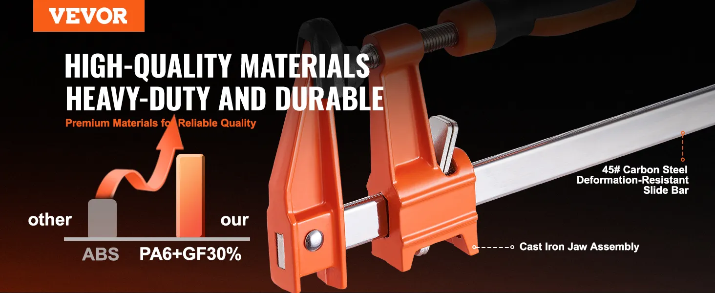 VEVOR-klemmen met hoogwaardige materialen, robuuste gietijzeren bek en 45# koolstofstalen schuifbalk.