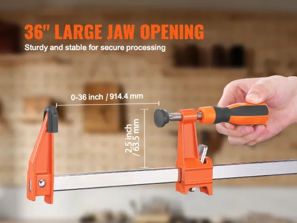 36" VEVOR-klem met grote bekopening voor veilige verwerking in een werkplaats.