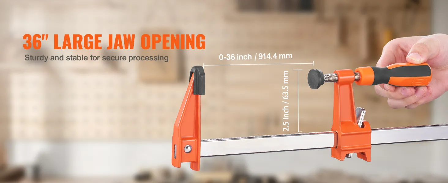 36" VEVOR-klem met grote bekopening voor veilige verwerking in een werkplaats.