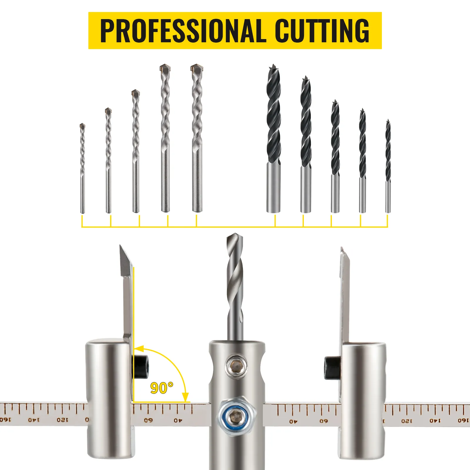 VEVOR hole saw cutter kit with assorted drills for professional cutting and precise measurements.