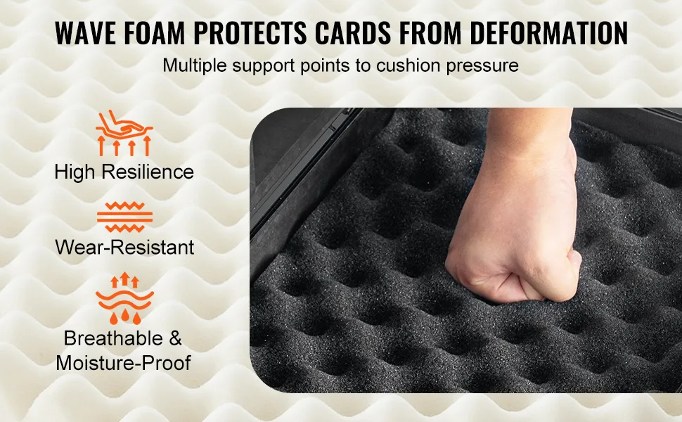 wave foam provides high resilience, wear-resistant, breathable, and moisture-proof card protection in VEVOR graded card storage box.