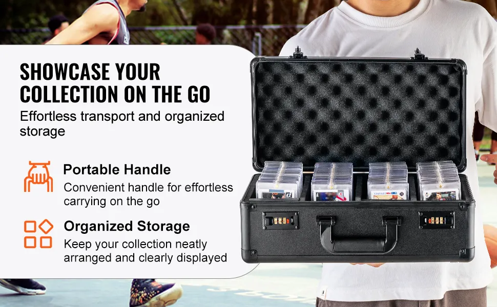 VEVOR graded card storage box with portable handle and organized storage for quick collection transport.