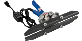 Sellador térmico VEVOR con mango azul y cable negro.