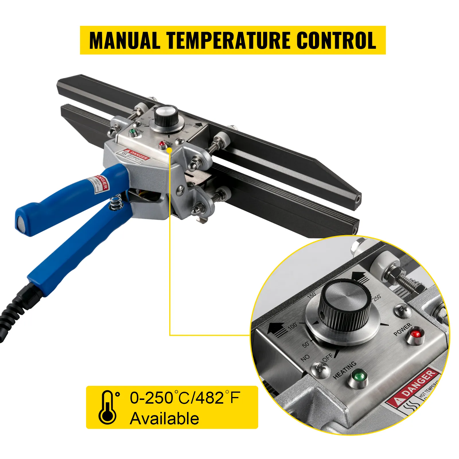 Selladora térmica VEVOR con control de temperatura manual, 0-250 °C/482 °F.