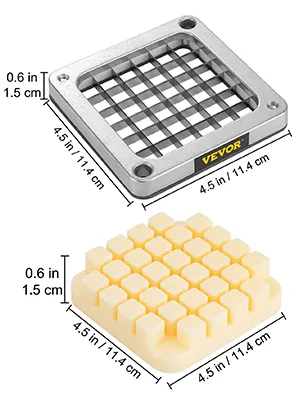 VEVOR replacement chopper blade, 4.5 x 4.5 in, with grid and uniform cube shapes.