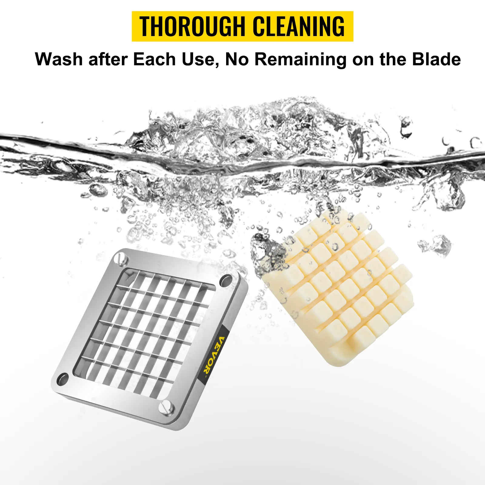 VEVOR replacement chopper blade being washed thoroughly with water.
