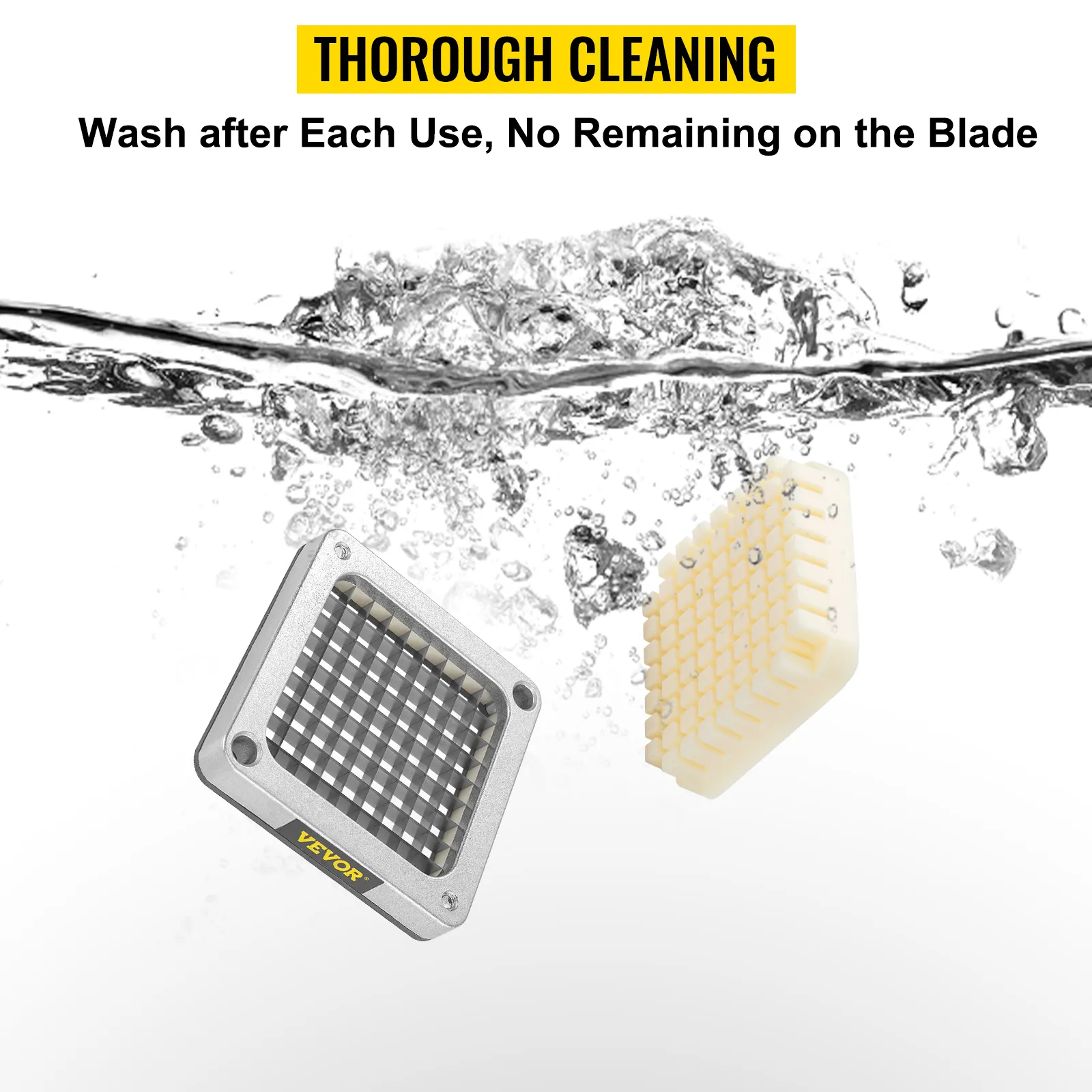 Zespół ostrzy do frytek VEVOR myty pod wodą, co pozwala na efektywne czyszczenie.