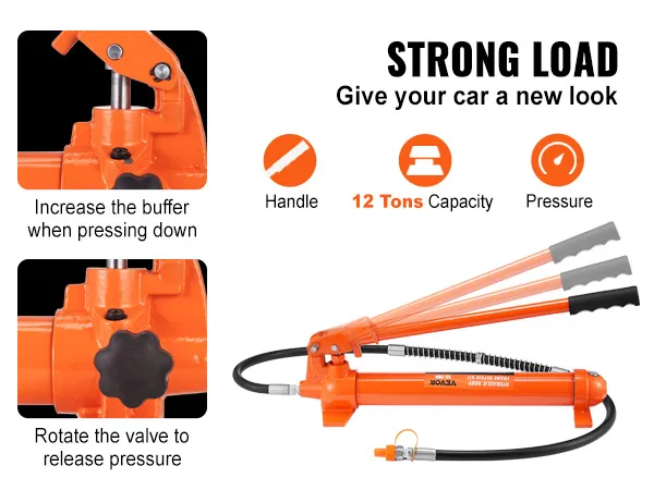 VEVOR porta power kit with 12 tons capacity and adjustable handle for pressure control.