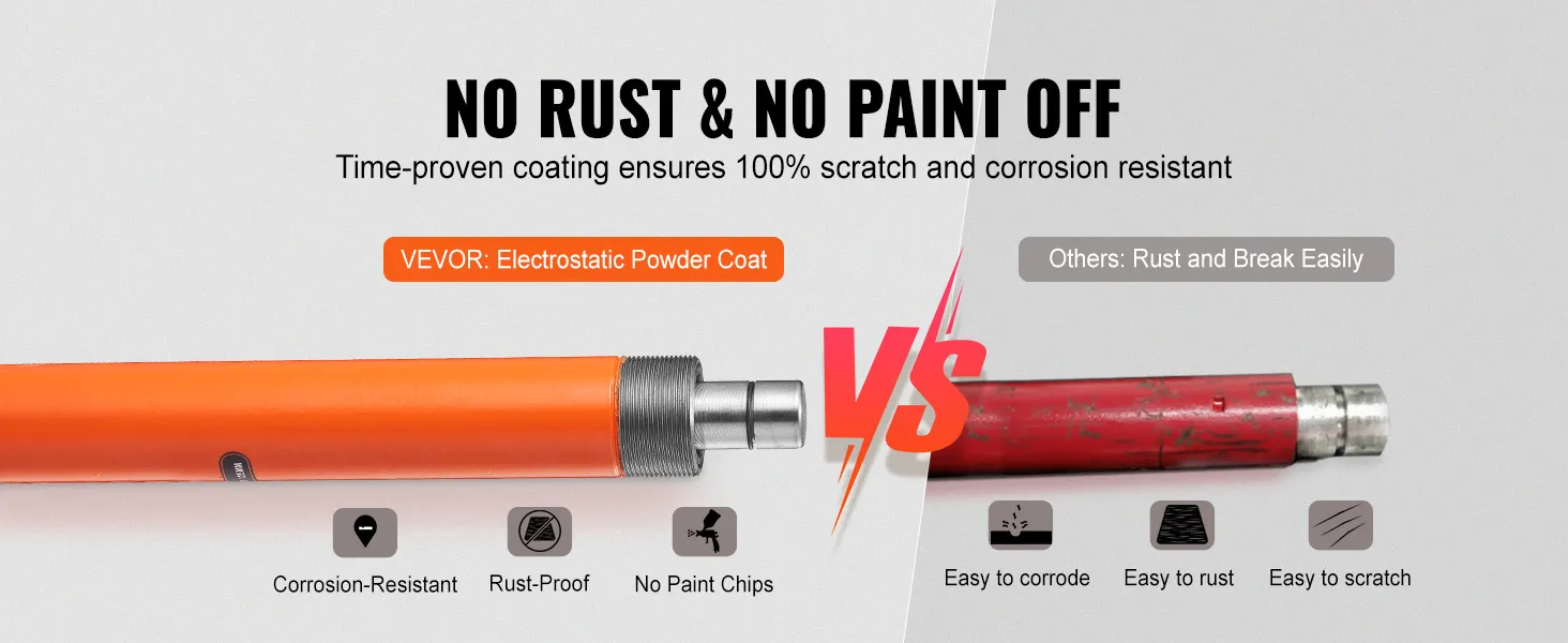 VEVOR porta power kit electrostatic powder coat vs rusted tool, highlighting durability and corrosion resistance.