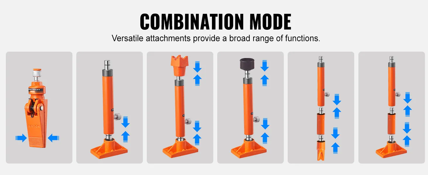 VEVOR porta power kit combination mode showcasing versatile orange attachments for various functions.