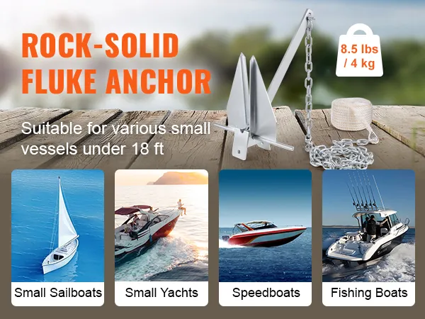 Kit di ancoraggio VEVOR Fluke per piccole barche a vela, yacht, motoscafi e barche da pesca inferiori a 18 piedi, 8,5 libbre