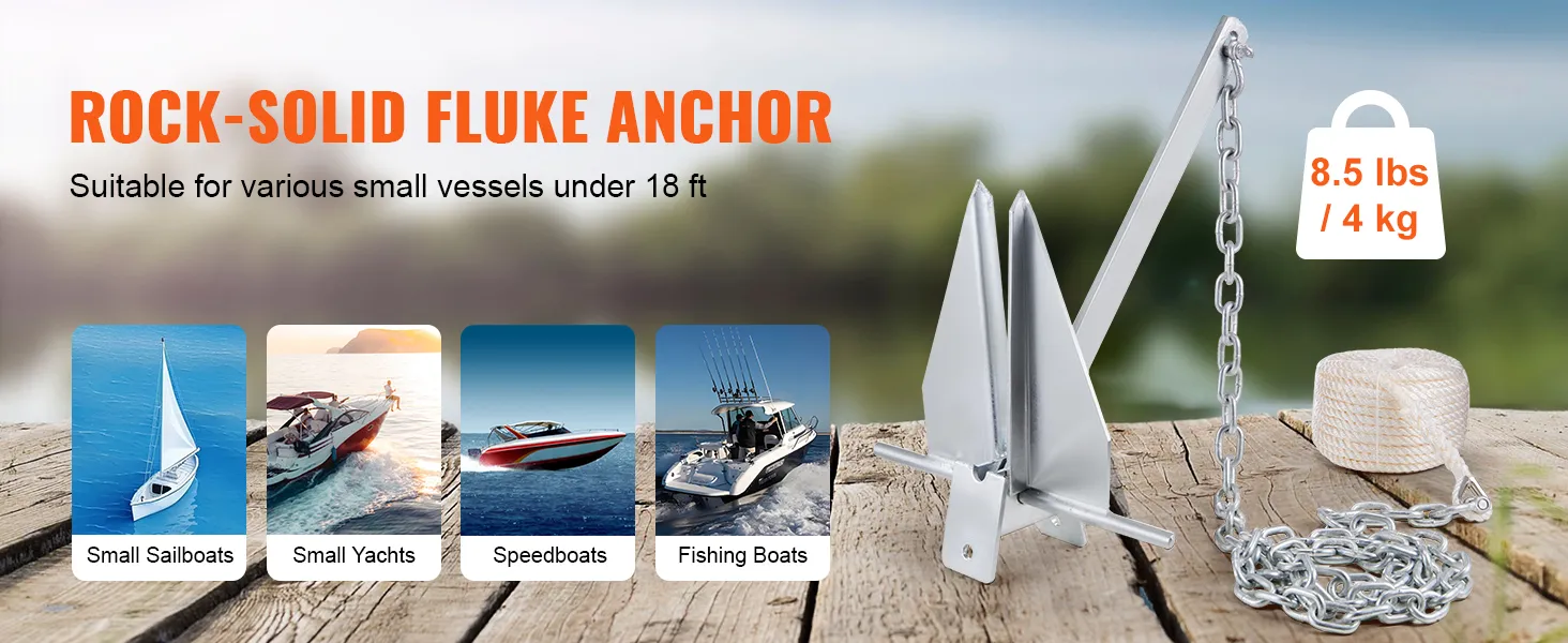 Kit di ancoraggio VEVOR Fluke per piccole barche a vela, yacht, motoscafi e barche da pesca inferiori a 18 piedi, 8,5 libbre