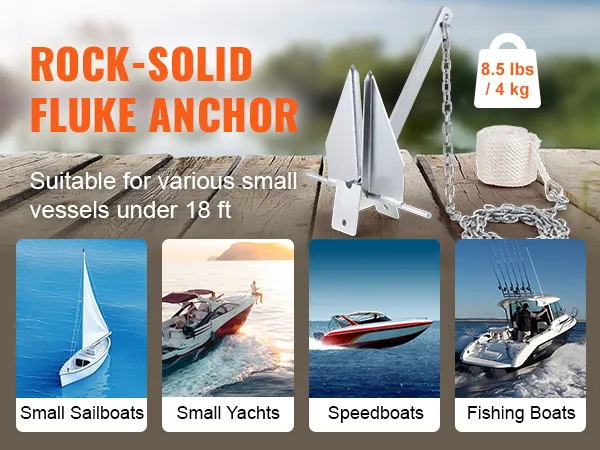 VEVOR fluke style anchor kit for small sailboats, speedboats, and fishing boats under 18 ft.