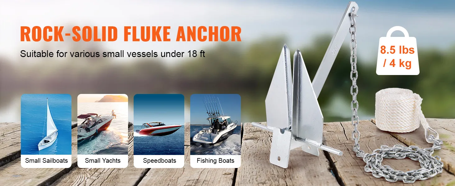 VEVOR fluke style anchor kit for small sailboats, speedboats, and fishing boats under 18 ft.