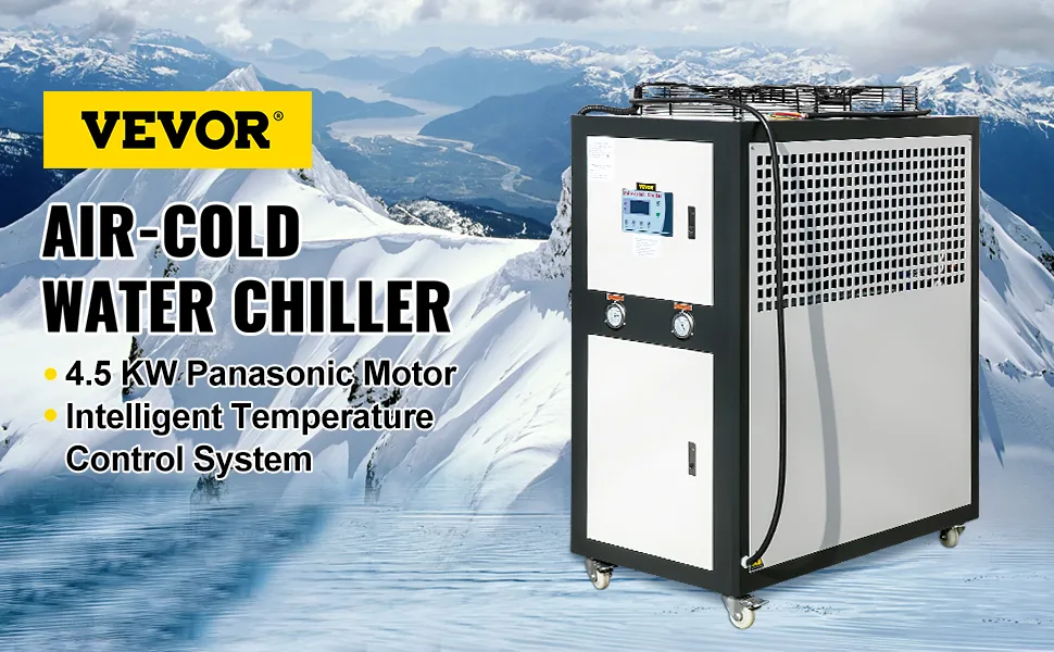 Enfriador de agua VEVOR con motor panasonic de 4,5 kw y sistema de control de temperatura.