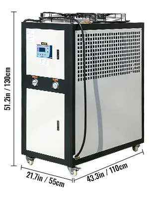 Enfriador de agua VEVOR con dimensiones: 51,2 pulgadas x 21,7 pulgadas x 43,3 pulgadas.