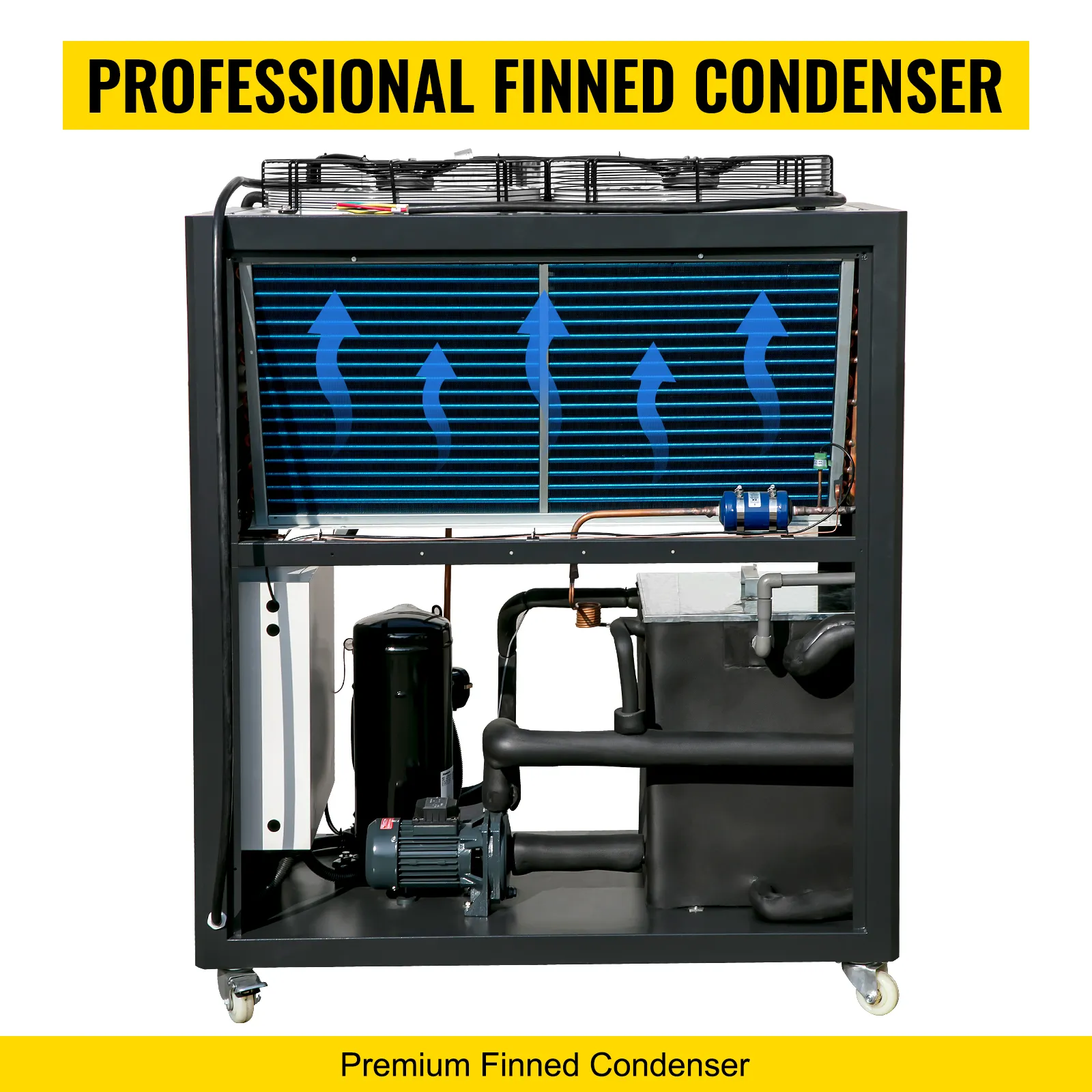 Enfriador de agua VEVOR con condensador de aletas profesional y sistema de enfriamiento premium.