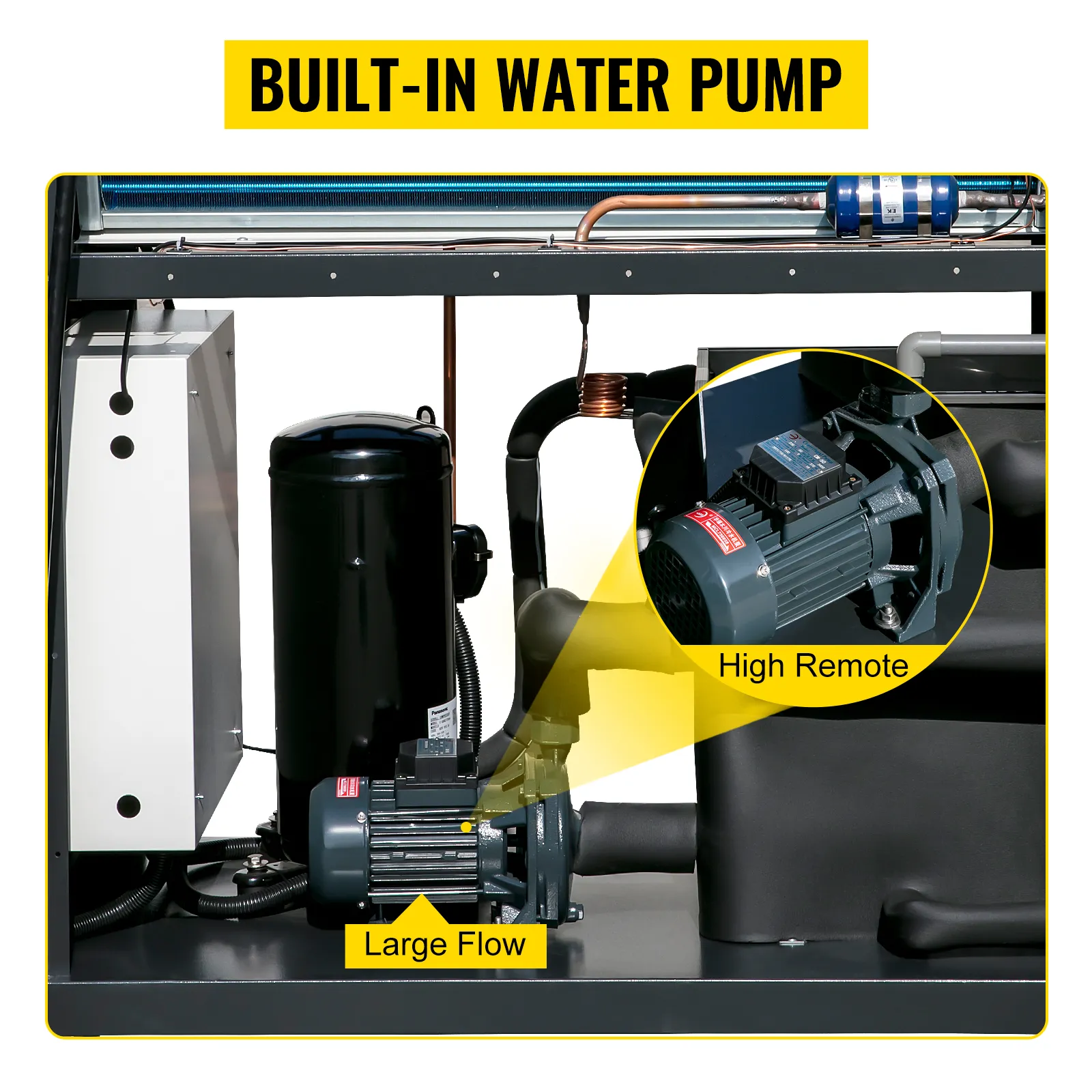 Enfriador de agua VEVOR con bomba incorporada, gran caudal y altas funciones remotas.