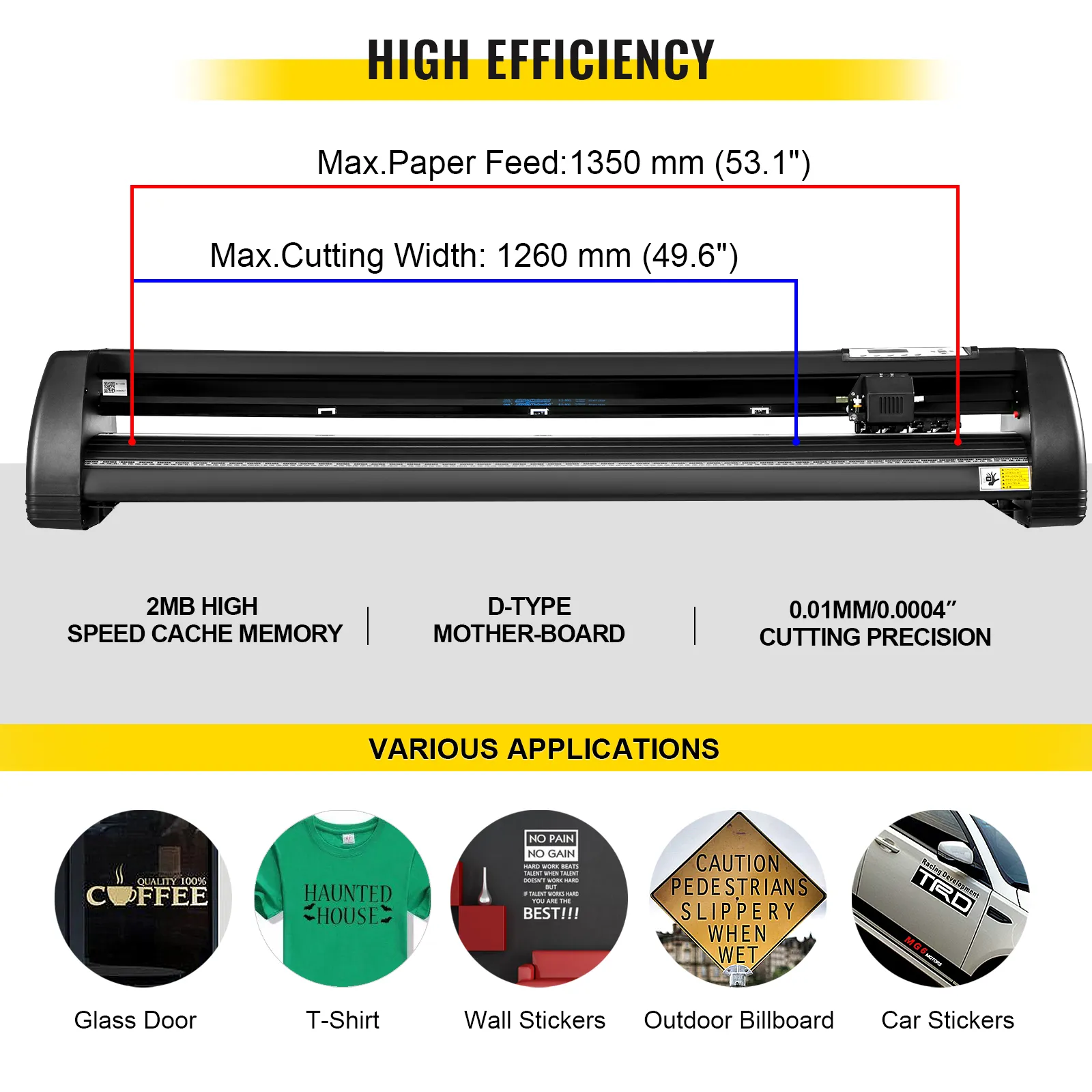 VEVOR heat press with high efficiency, max.feed: 1350 mm, cut width: 1260 mm.
