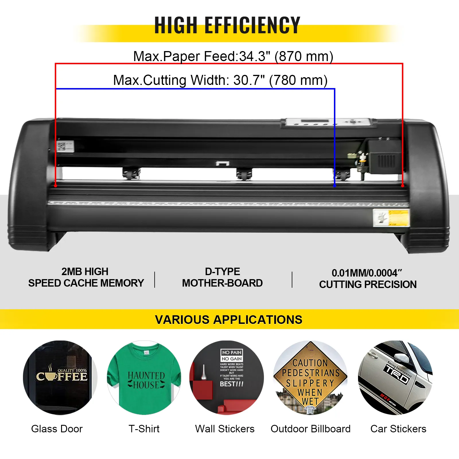 high efficiency VEVOR heat press machine showcasing precision cutting and various applications.
