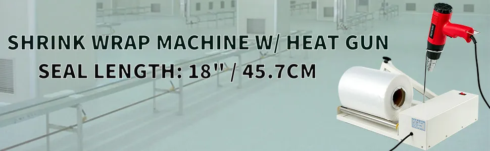 VEVOR shrink wrap sealer machine with heat gun, seal length 18 inches.