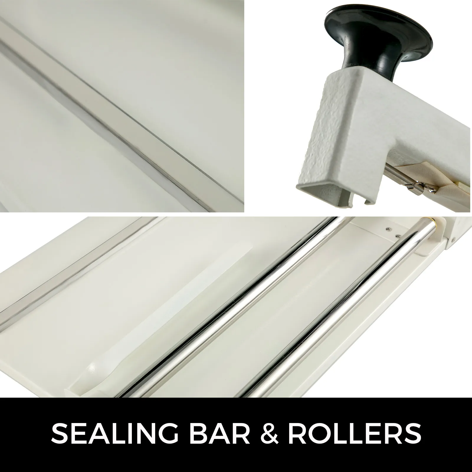 VEVOR shrink wrap sealer showcasing sealing bar and rollers for efficient packaging.