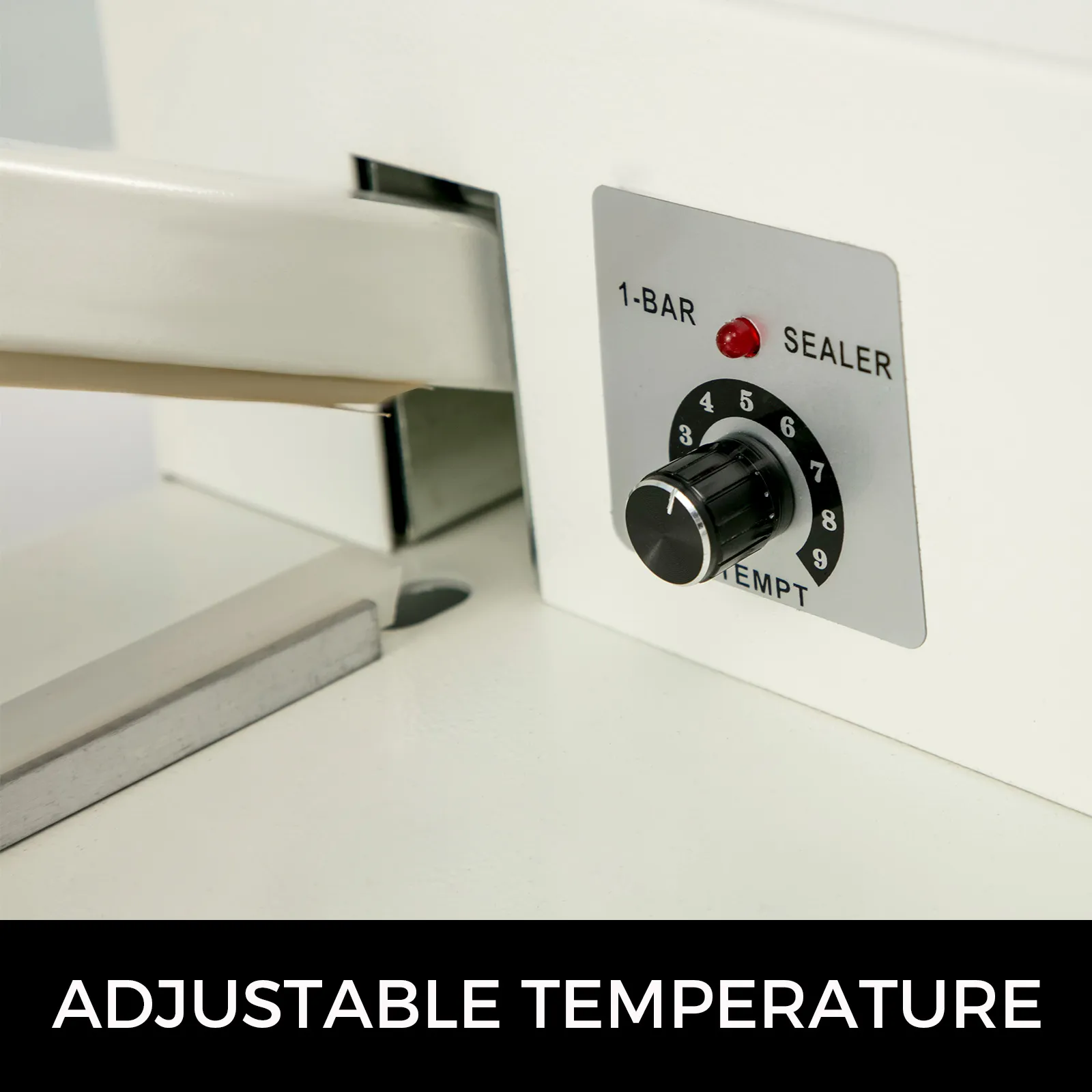 Máquina de embalaje retráctil VEVOR con perilla de control de temperatura ajustable.
