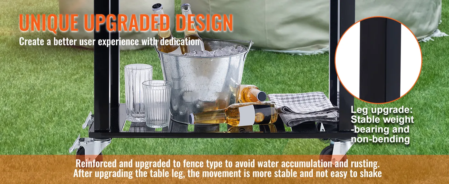 VEVOR rolling ice chest cooler with a reinforced leg design, metal bucket, ice, and beverages on grass.
