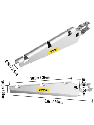VEVOR barbed wire arm dimensions and detailed view in stainless steel.