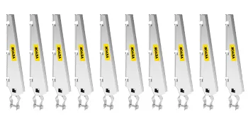 nine VEVOR barbed wire arms in a row, featuring a metallic build with yellow labels.