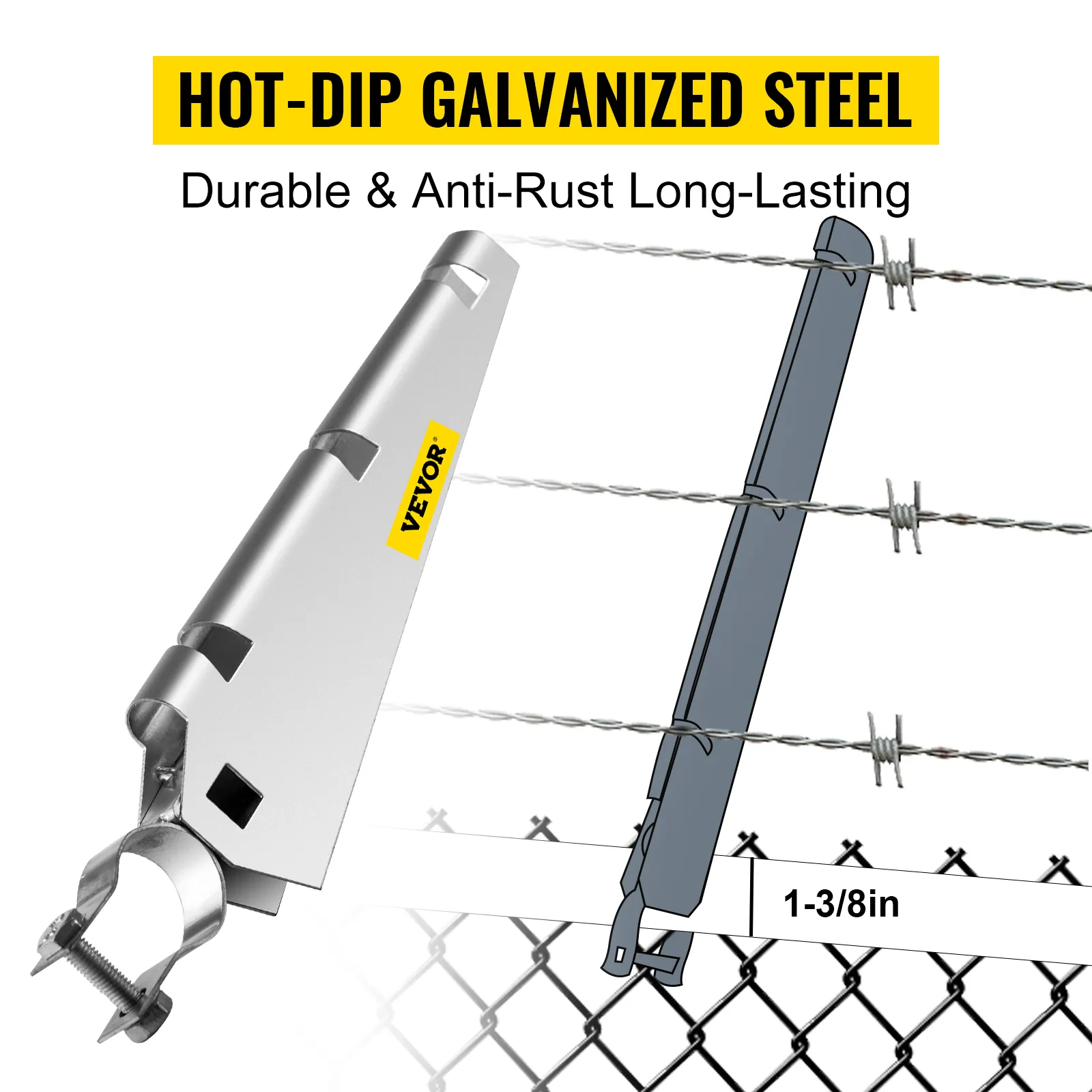 VEVOR barbed wire arm with hot-dip galvanized steel, durable and anti-rust.