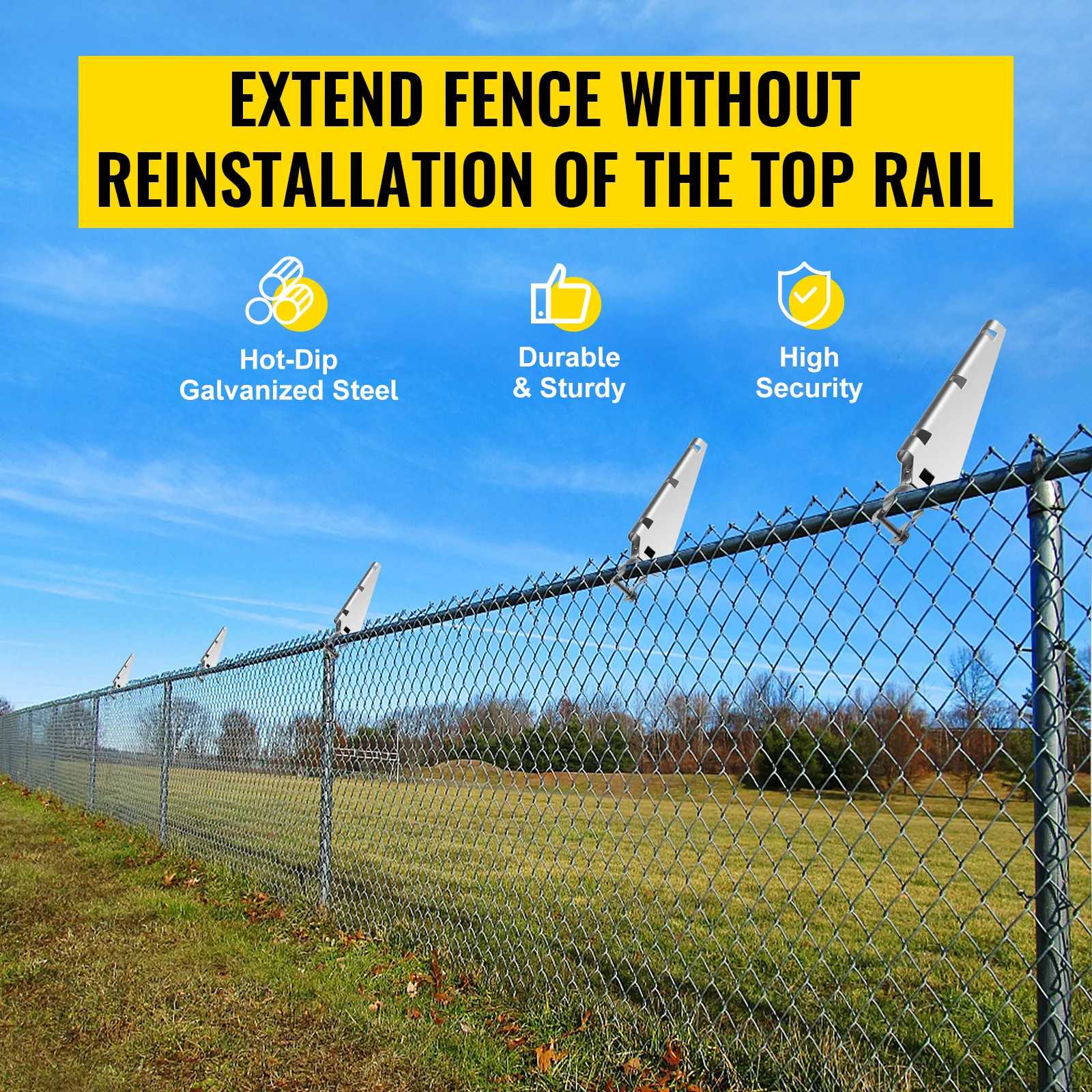 chain-link fence with VEVOR barbed wire arm for added security and durability.