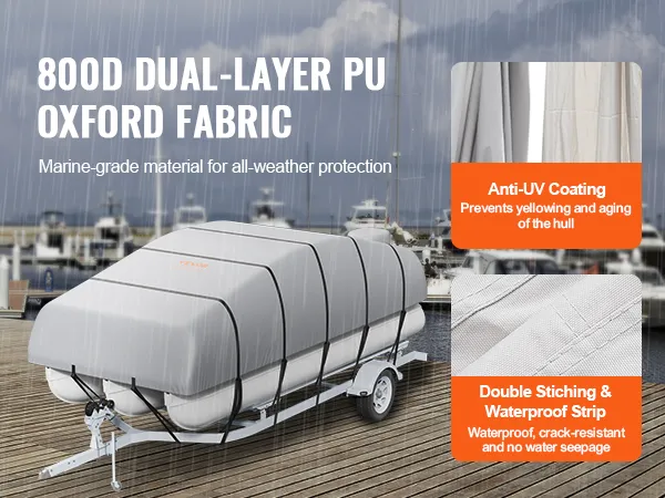 VEVOR-Pontonboot-Abdeckung mit 800d doppellagigem PU-Oxford-Gewebe, Anti-UV-Beschichtung und wasserdichtem Streifen.