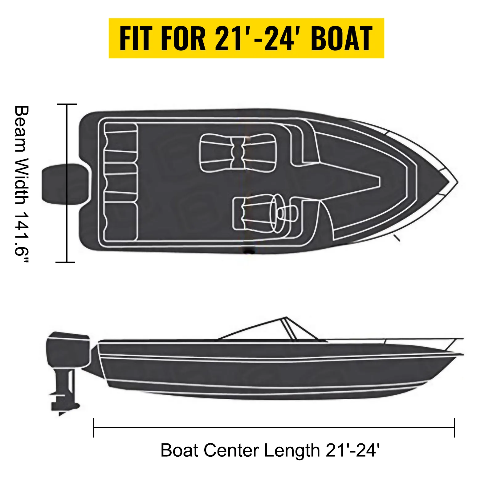 Diagrama de embarcación para 21'-24' con ancho de manga de 141,6", adecuado para cubierta de pontón VEVOR.