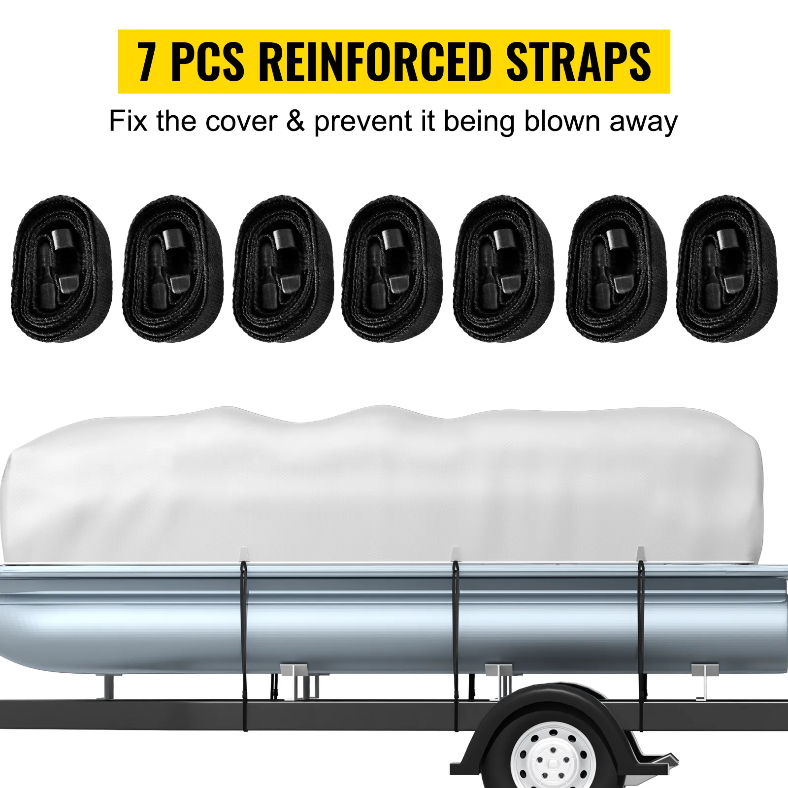VEVOR pontonboothoes met 7 verstevigde banden voor veilige bevestiging en bescherming.