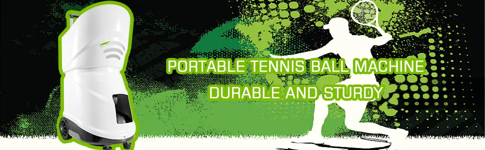 Tragbare Tennisballmaschine von VEVOR mit weißem Design und Rädern für einfachen Transport.