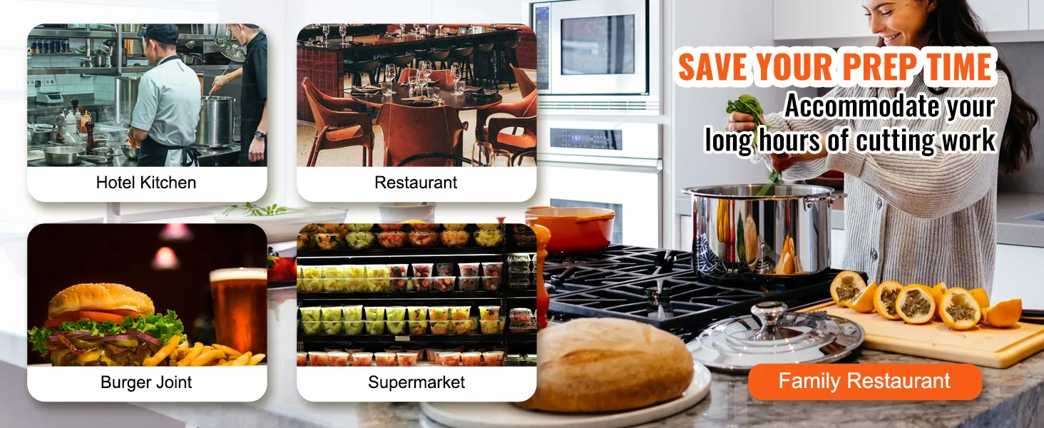 save your prep time with VEVOR tomato slicer in hotel kitchens, restaurants, burger joints, supermarkets.