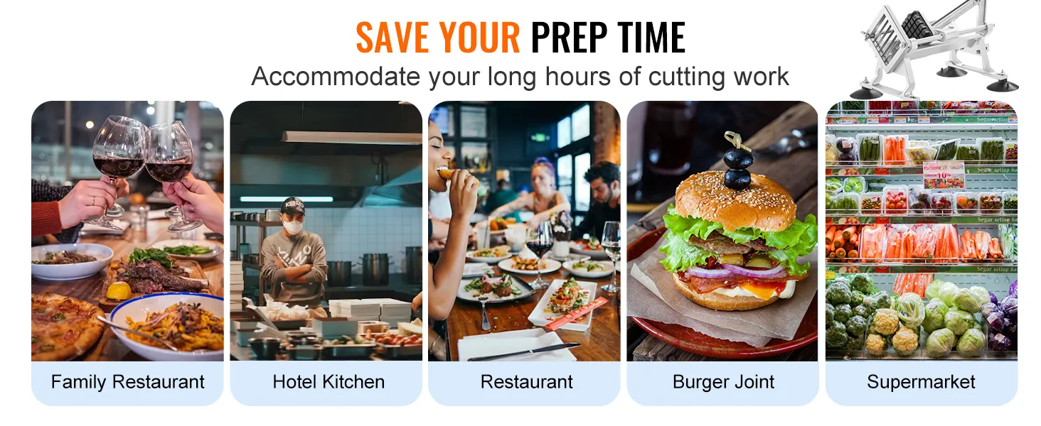 save prep time with VEVOR vegetable slicer; ideal for family restaurants, hotel kitchens, and supermarkets.