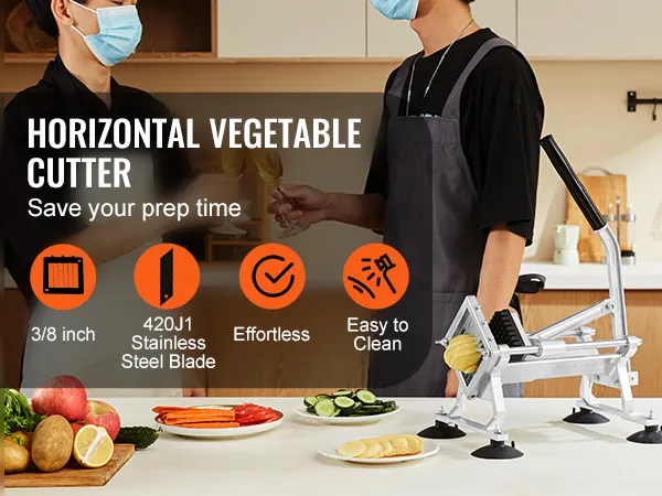 VEVOR vegetable slicer with stainless steel blade, easy to clean, slicing cucumbers and potatoes.